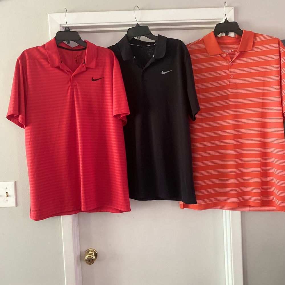 Nike Golf Dri Fit Men's Red, Black & Orange Stripe Polo Set of 3